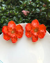 Orange Floral Stud Earrings