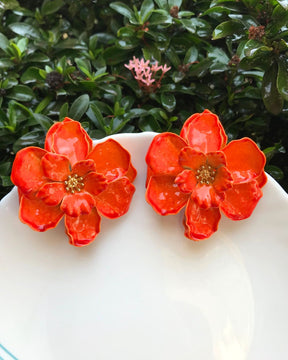 Orange Floral Stud Earrings