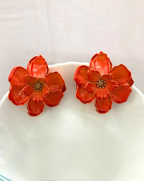 Orange Floral Stud Earrings