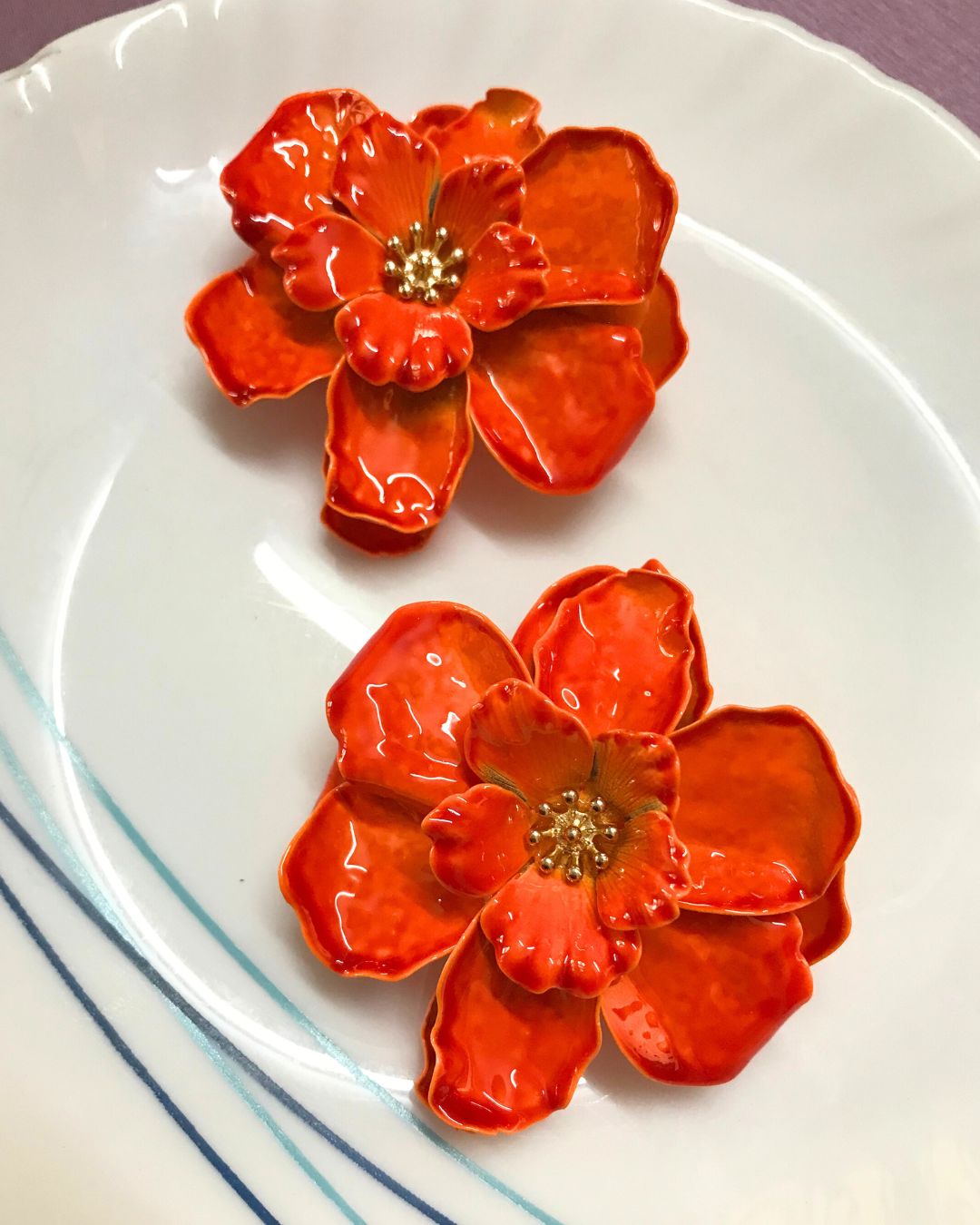 Orange Floral Stud Earrings