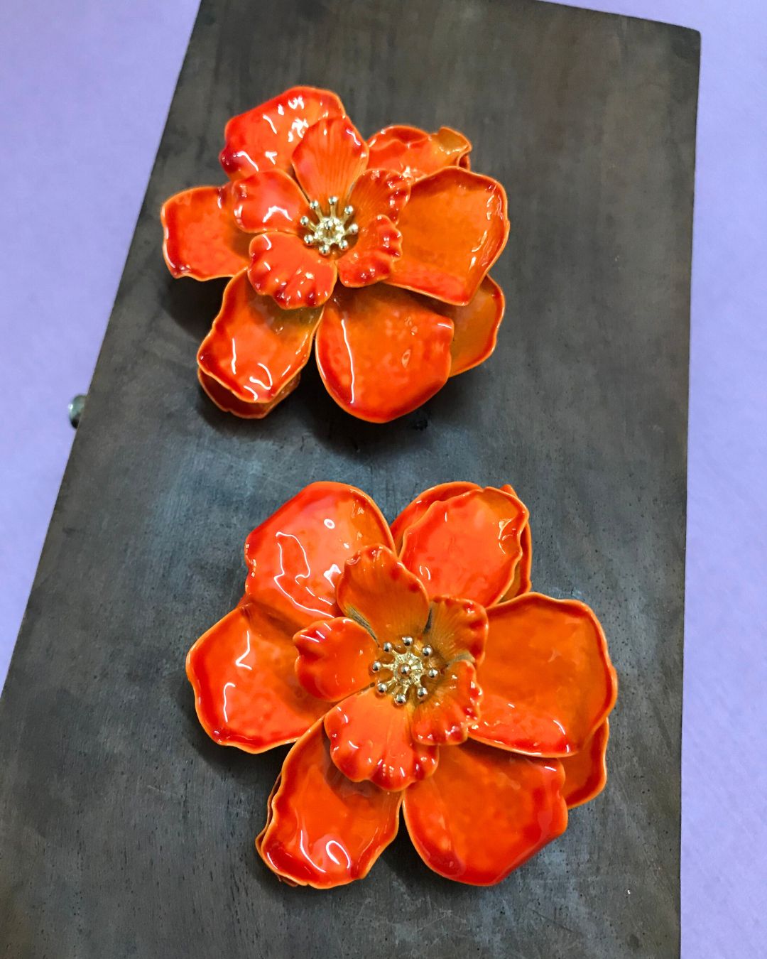 Orange Floral Stud Earrings