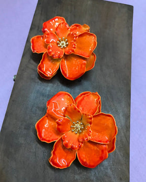 Orange Floral Stud Earrings