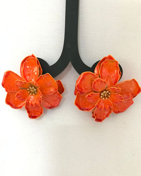 Orange Floral Stud Earrings