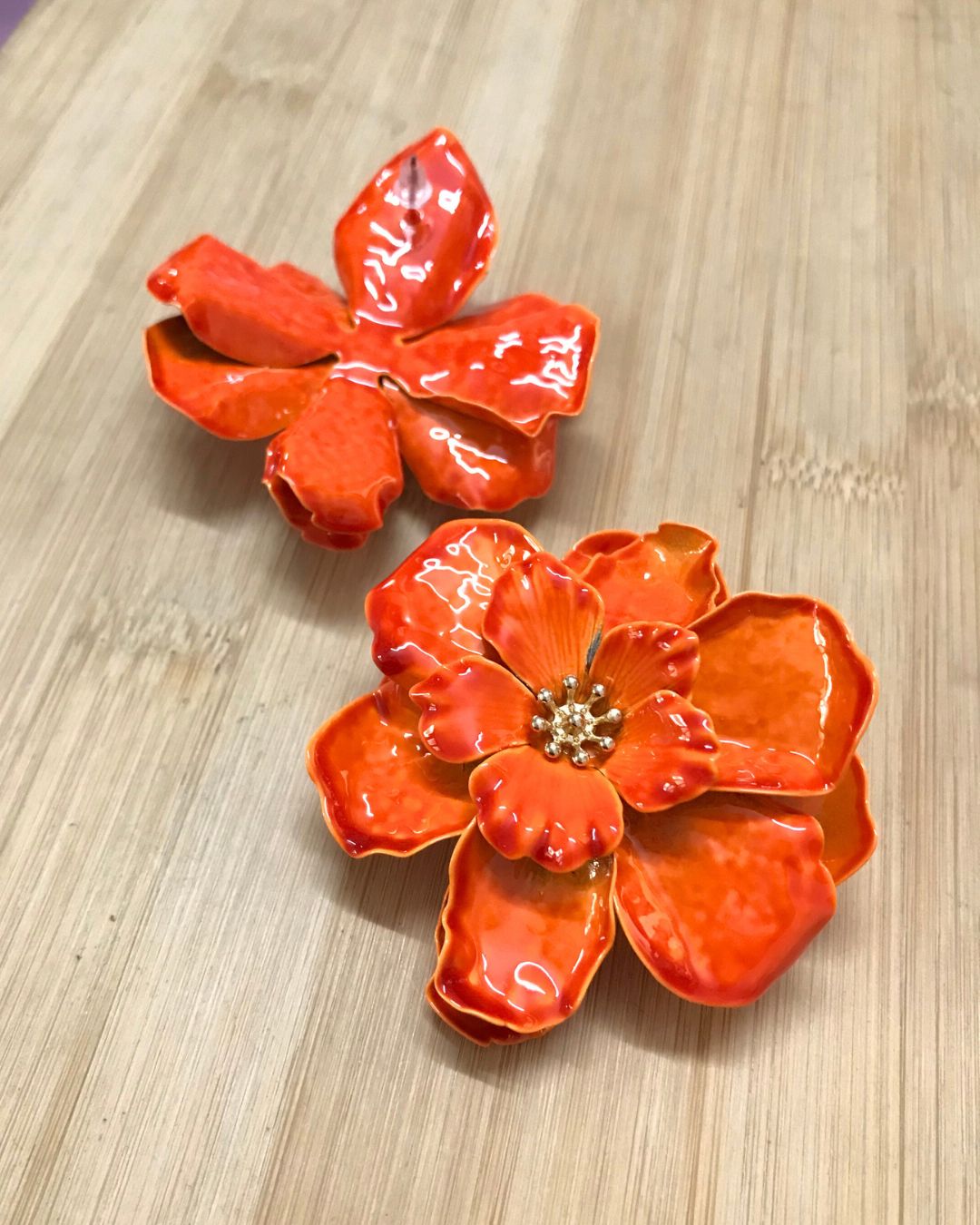 Orange Floral Stud Earrings