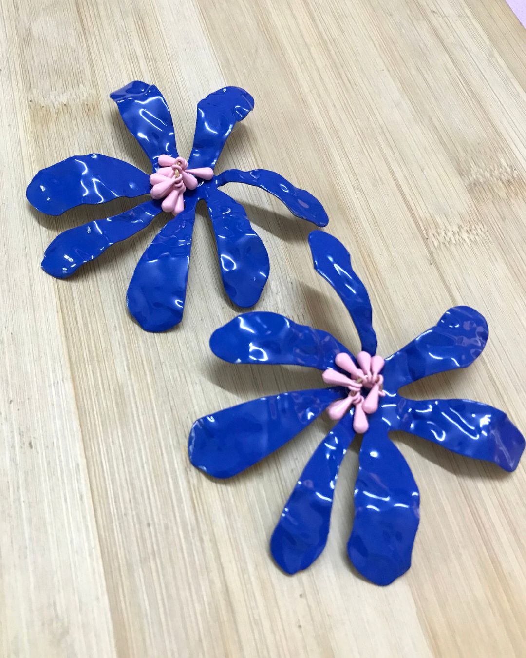 Blue Petal Beaded Flower Stud Earrings