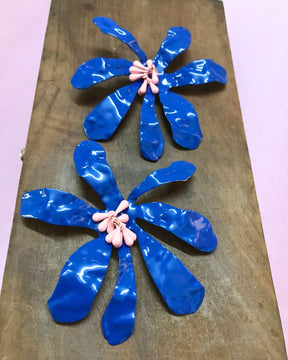 Blue Petal Beaded Flower Stud Earrings