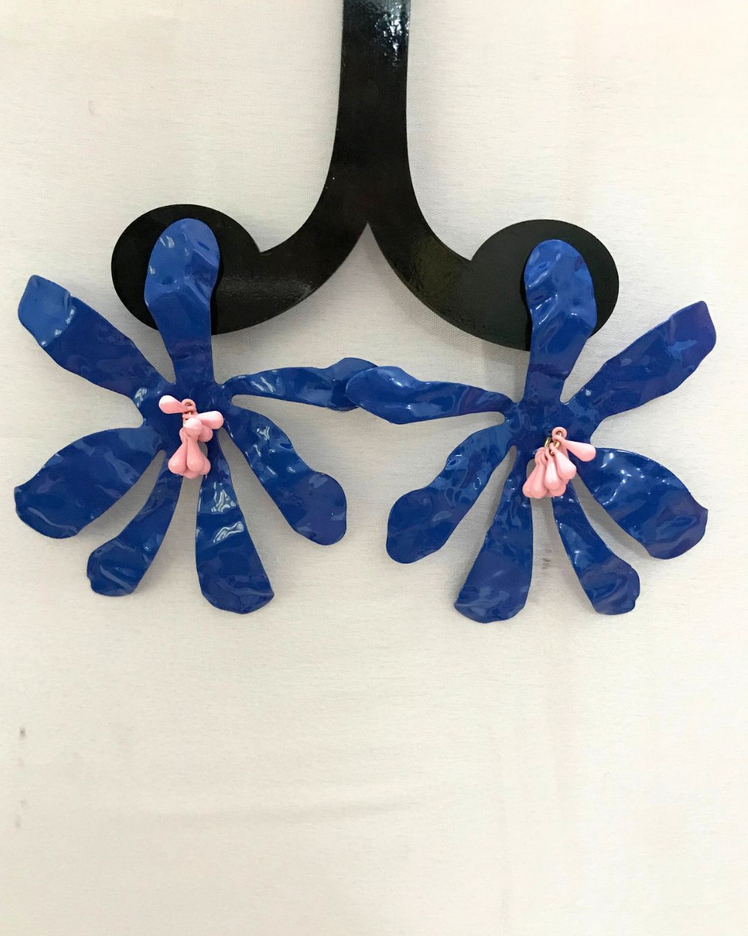 Blue Petal Beaded Flower Stud Earrings