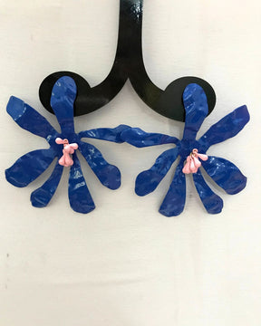 Blue Petal Beaded Flower Stud Earrings