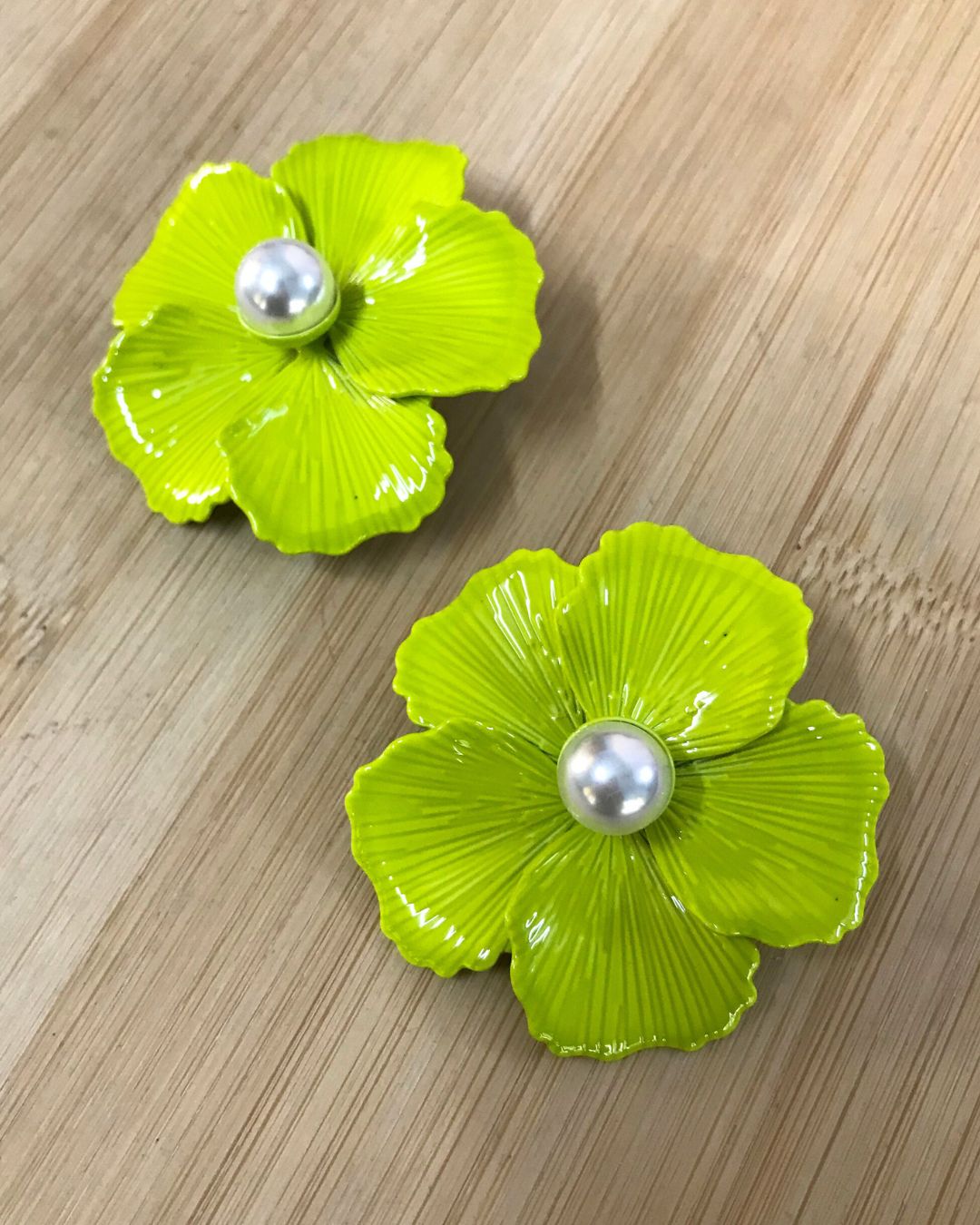 Neon Enamel Pearl Floral Stud Earrings