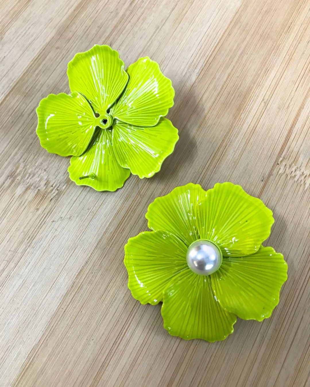 Neon Enamel Pearl Floral Stud Earrings