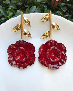 Maroon Rose Flower Earrings