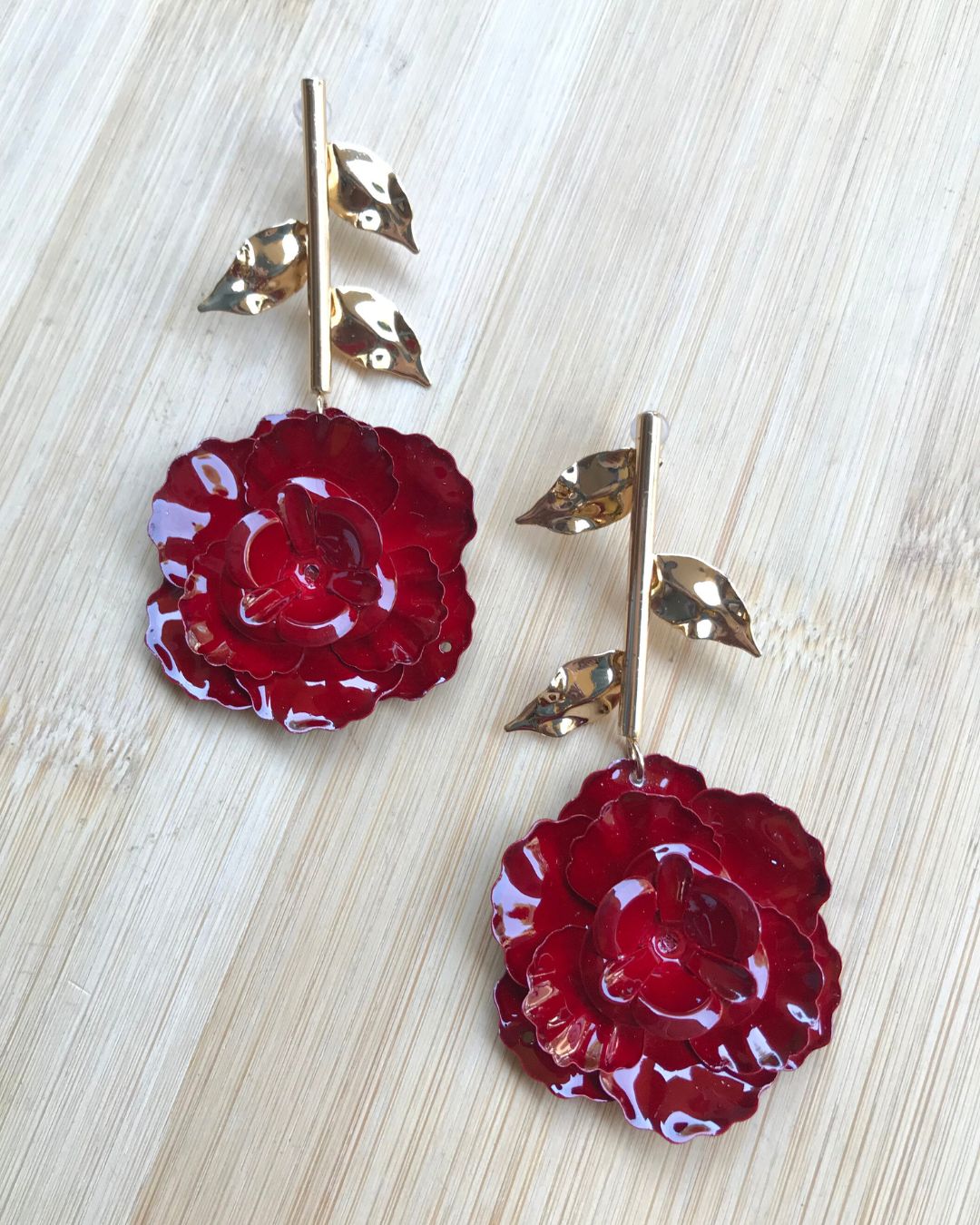 Maroon Rose Flower Earrings
