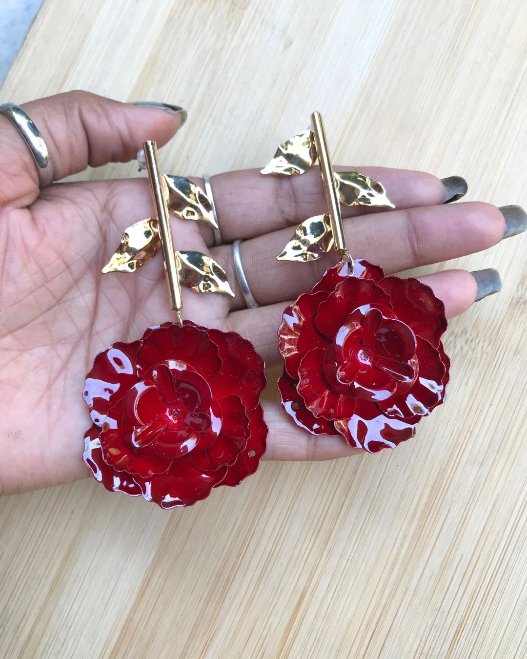 Maroon Rose Flower Earrings