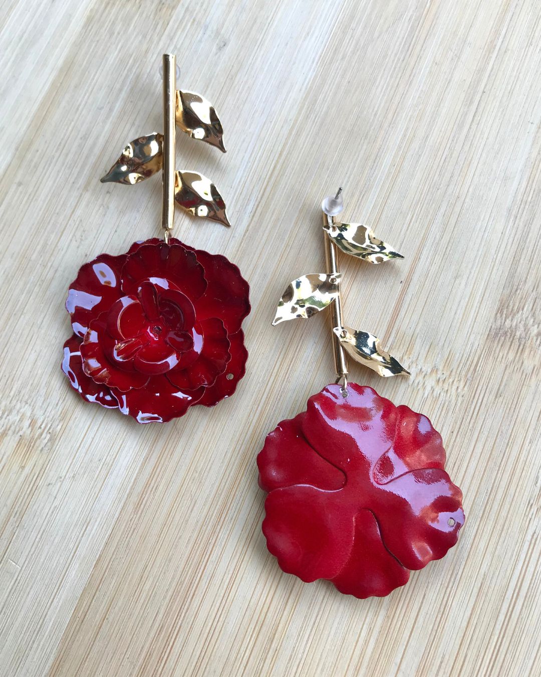 Maroon Rose Flower Earrings