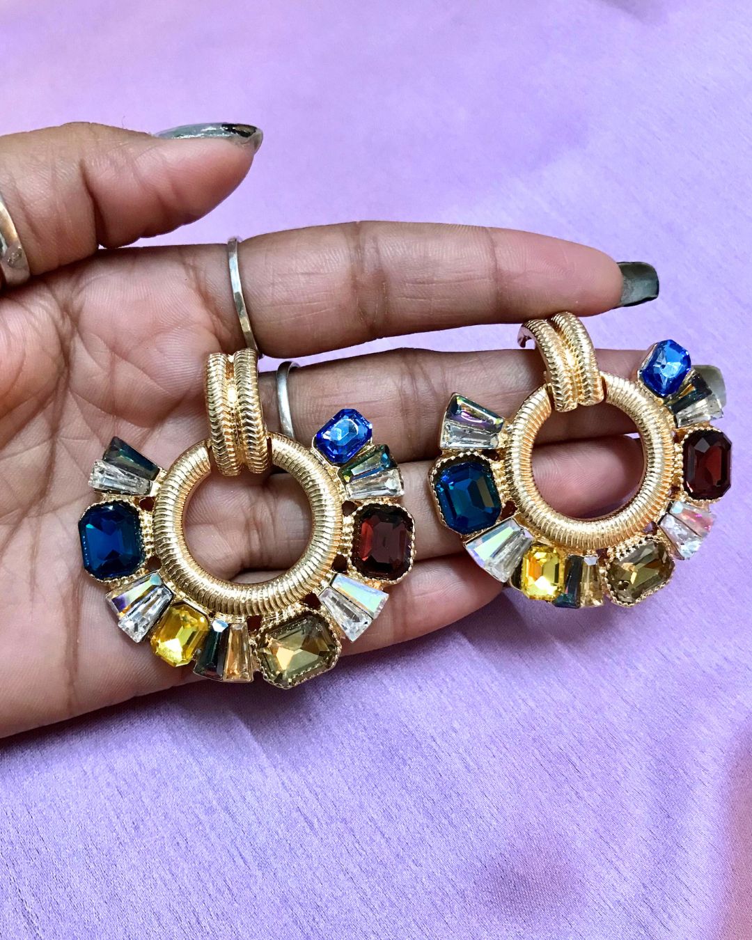 Multi Rhinestone Drop Earrings