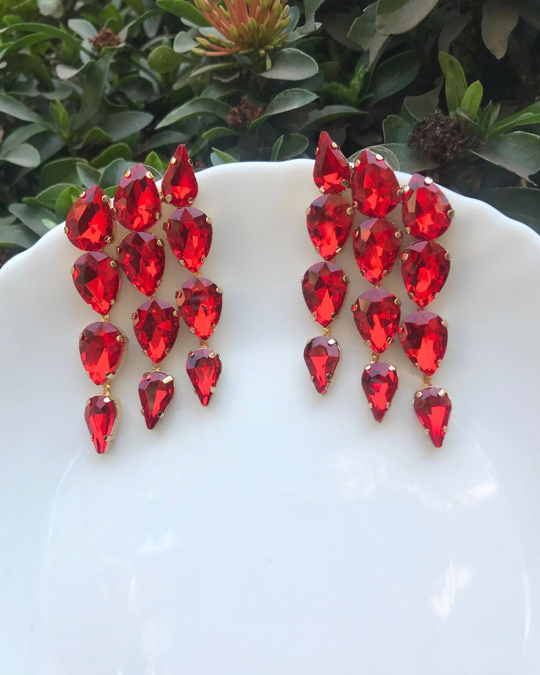 Red Crystal Dew Drop Earrings