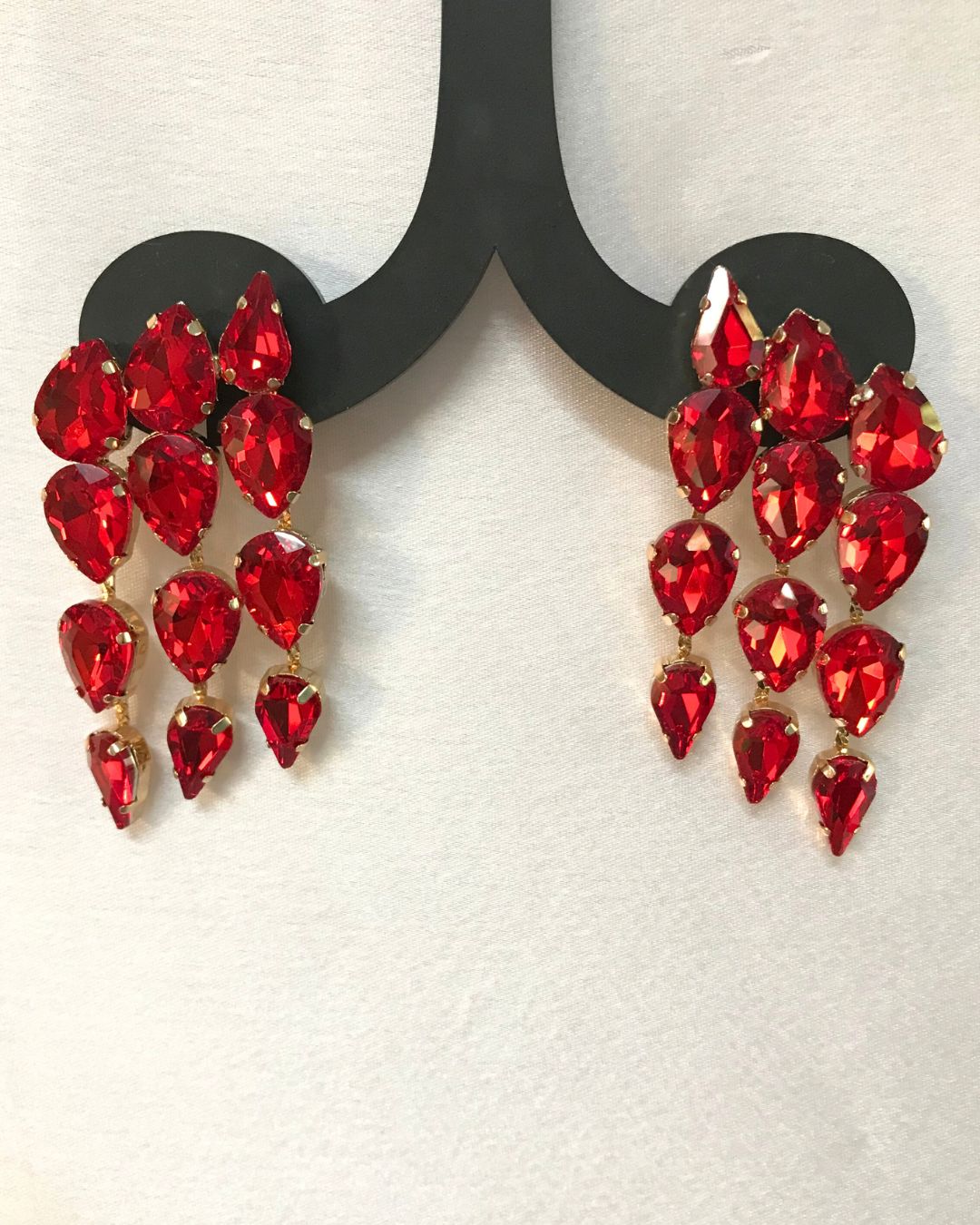 Red Crystal Dew Drop Earrings