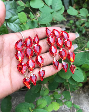Red Crystal Dew Drop Earrings