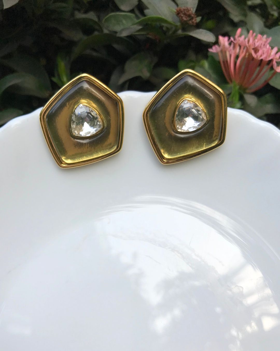 Green Prism Crystal Stud Earrings