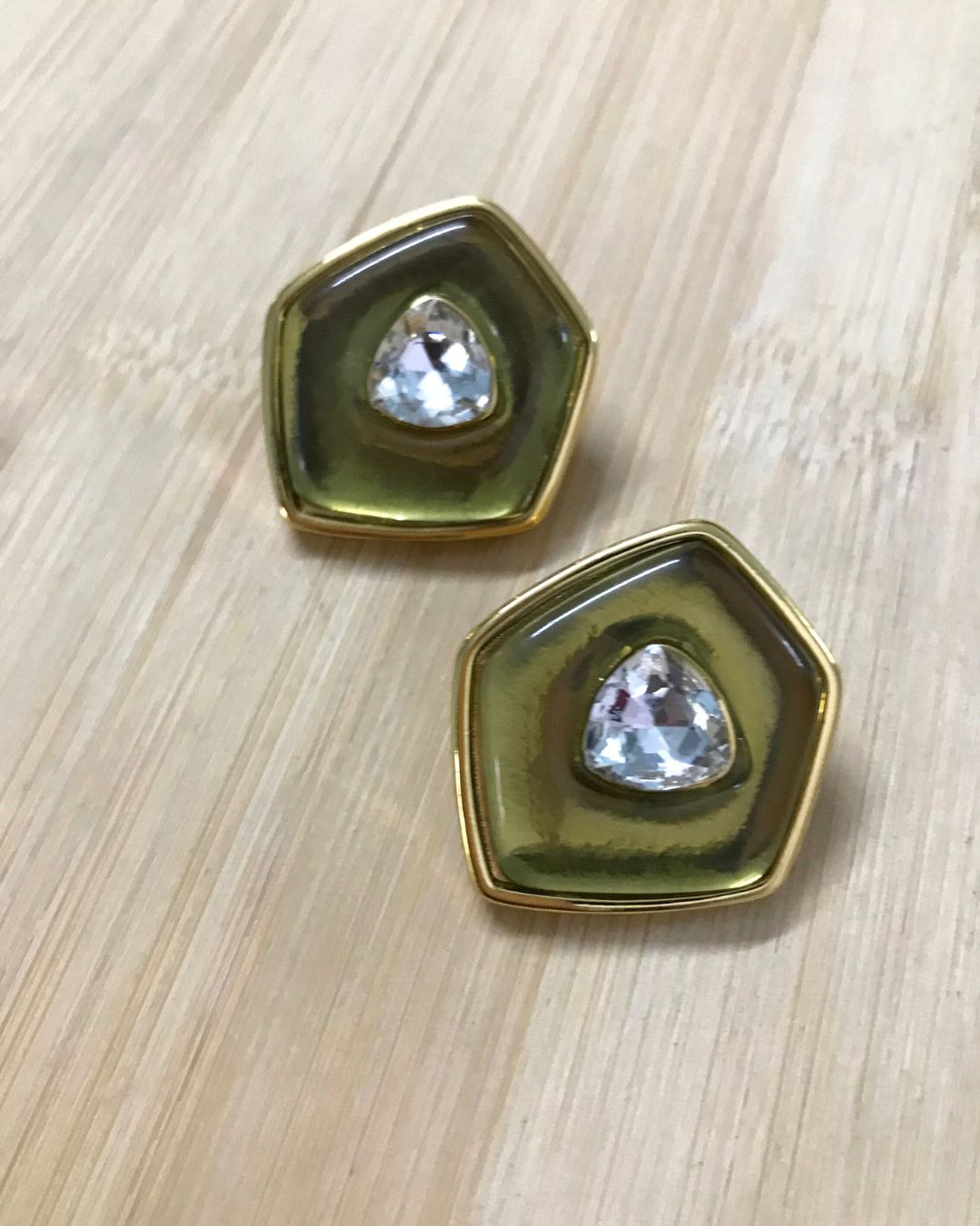 Green Prism Crystal Stud Earrings