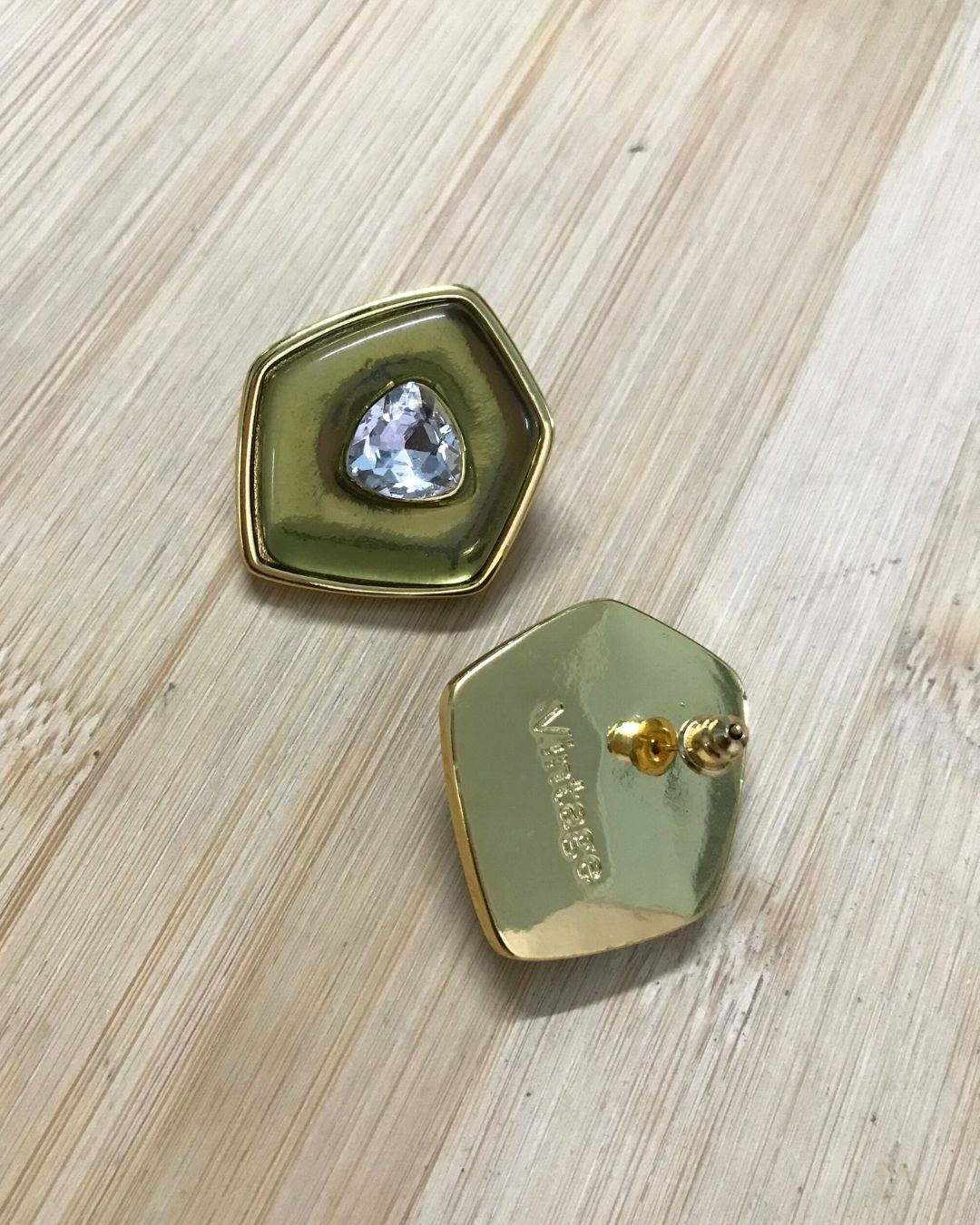 Green Prism Crystal Stud Earrings