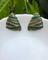 Green Wave Triangle Stud Earrings