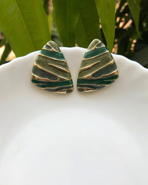 Green Wave Triangle Stud Earrings