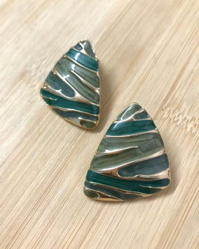 Green Wave Triangle Stud Earrings