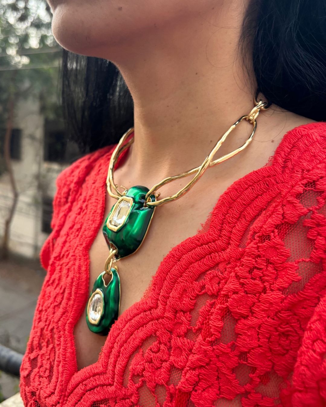 Vintage Retro Emerald Green Necklace