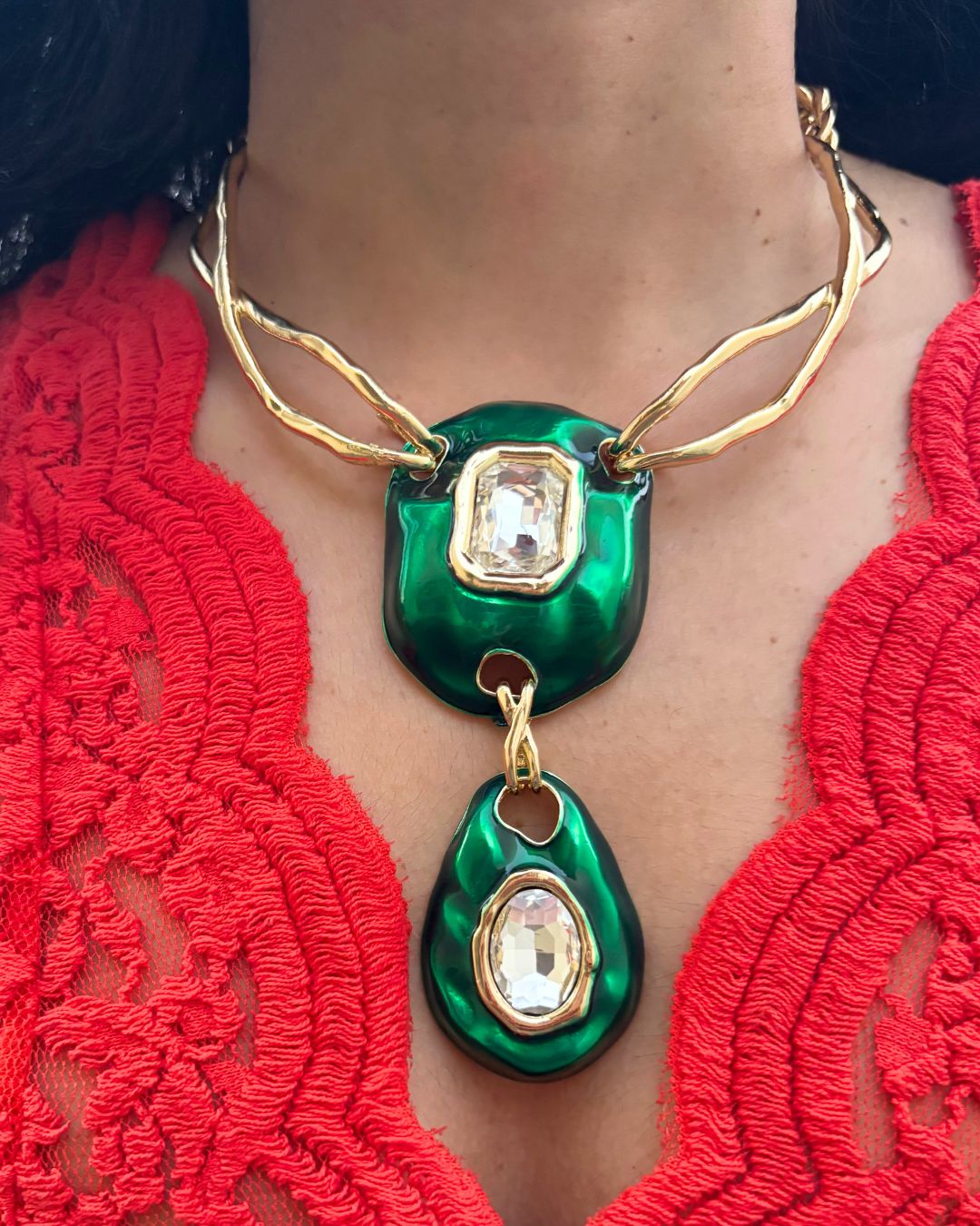 Vintage Retro Emerald Green Necklace