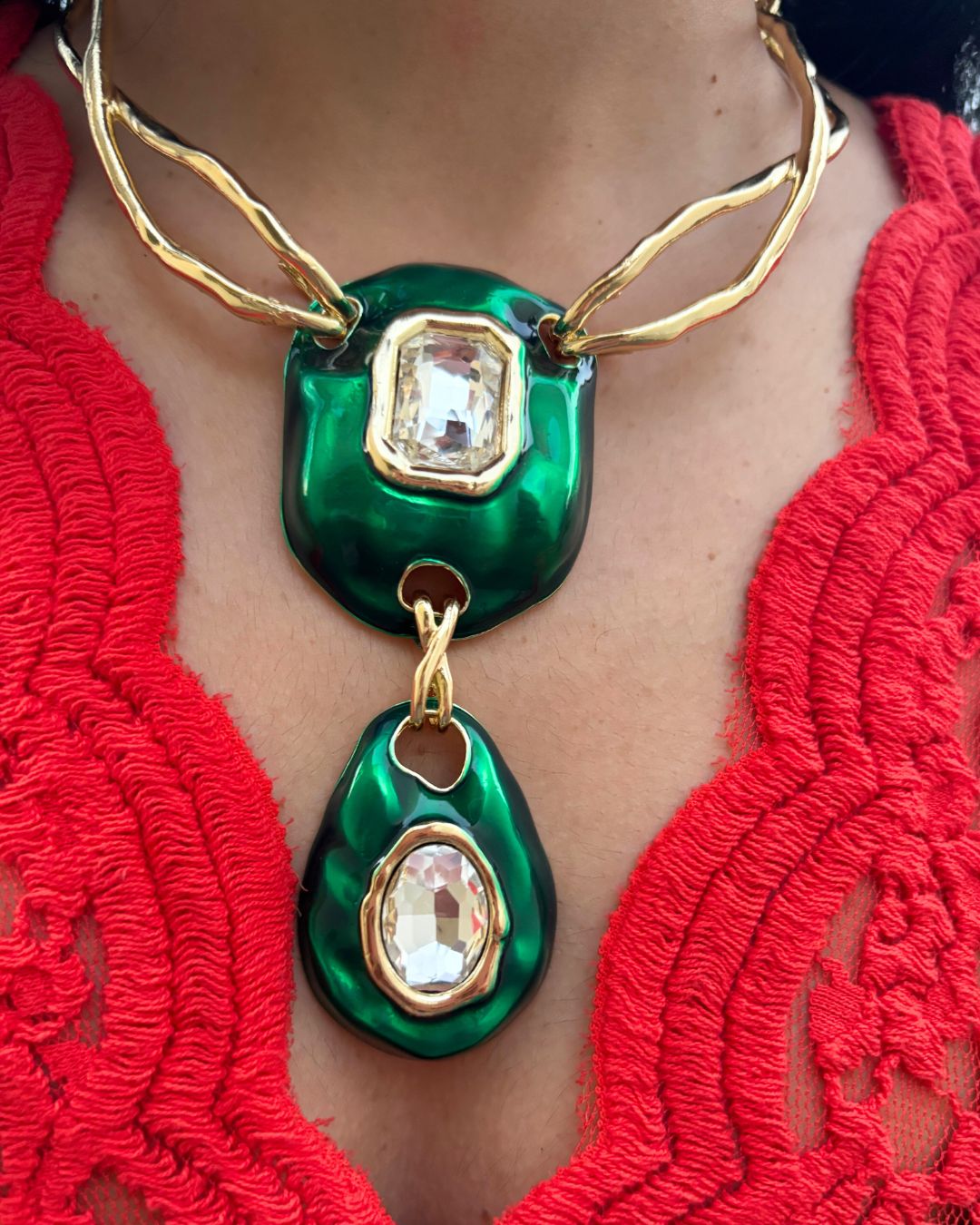 Vintage Retro Emerald Green Necklace