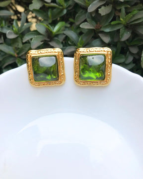 Green Square Crystal Stud Earrings