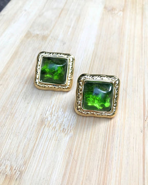 Green Square Crystal Stud Earrings