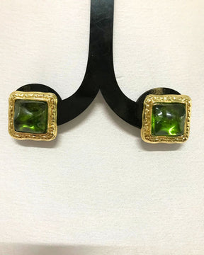 Green Square Crystal Stud Earrings