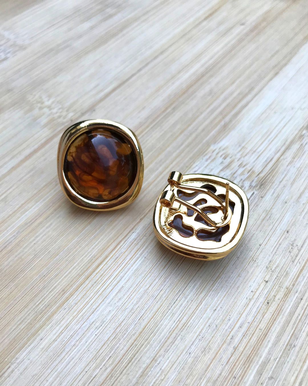 Brown Resin Stud Earrings