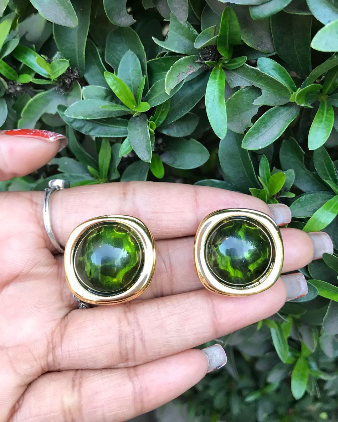 Green Resin Stud Earrings