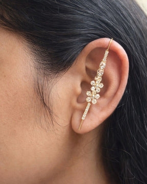 Golden Crystal Flower Ear Cuff