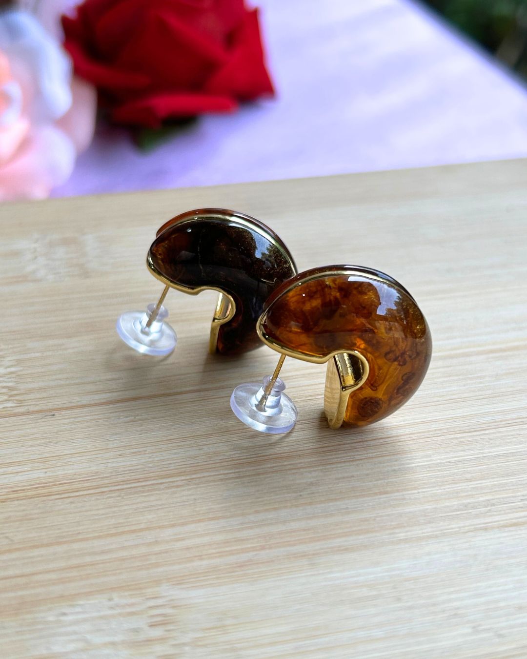 Brown Moon Hoop Earrings