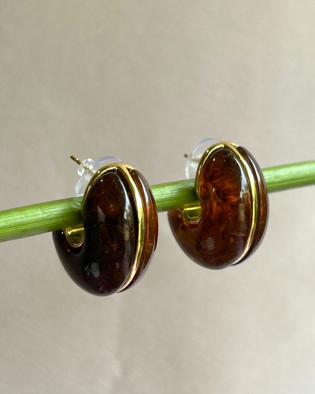 Brown Moon Hoop Earrings