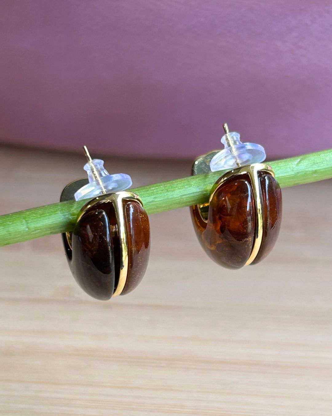 Brown Moon Hoop Earrings