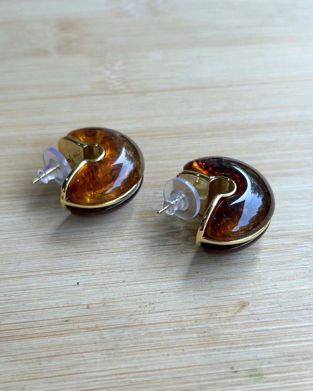 Brown Moon Hoop Earrings