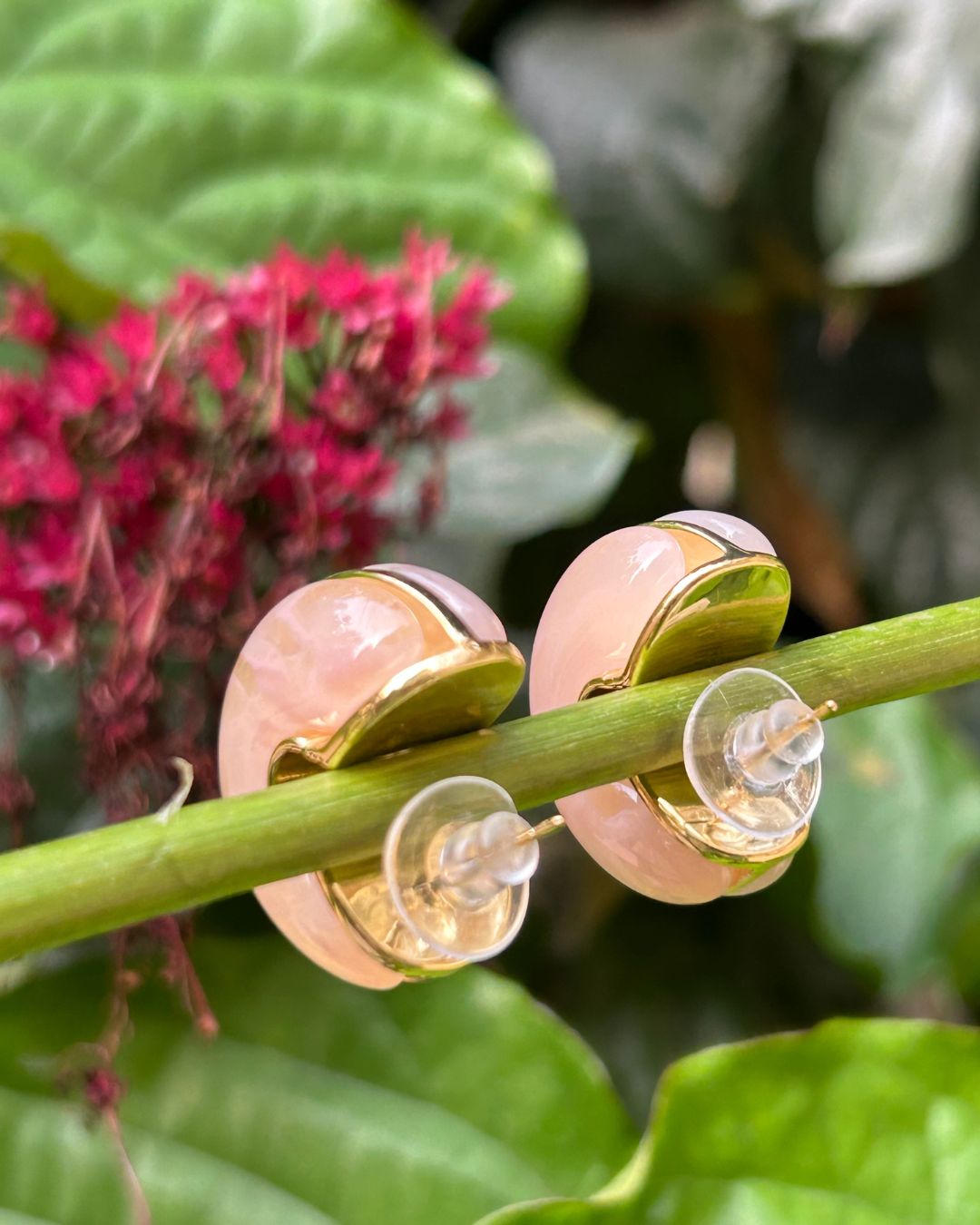 Baby Pink Moon Hoop Earrings