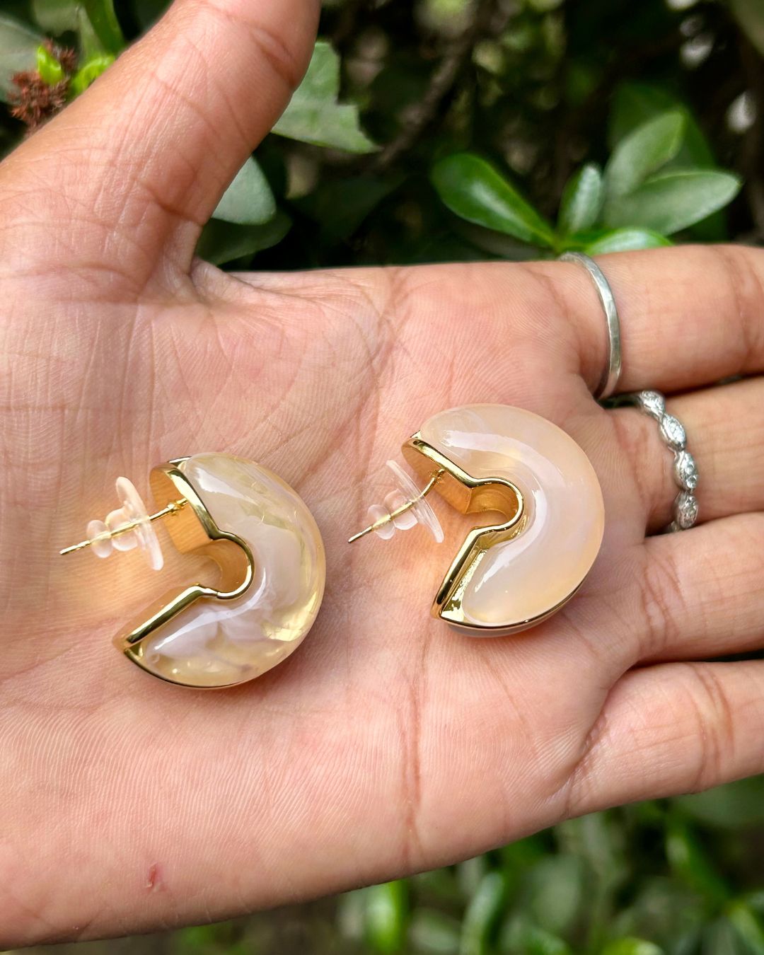 Baby Pink Moon Hoop Earrings