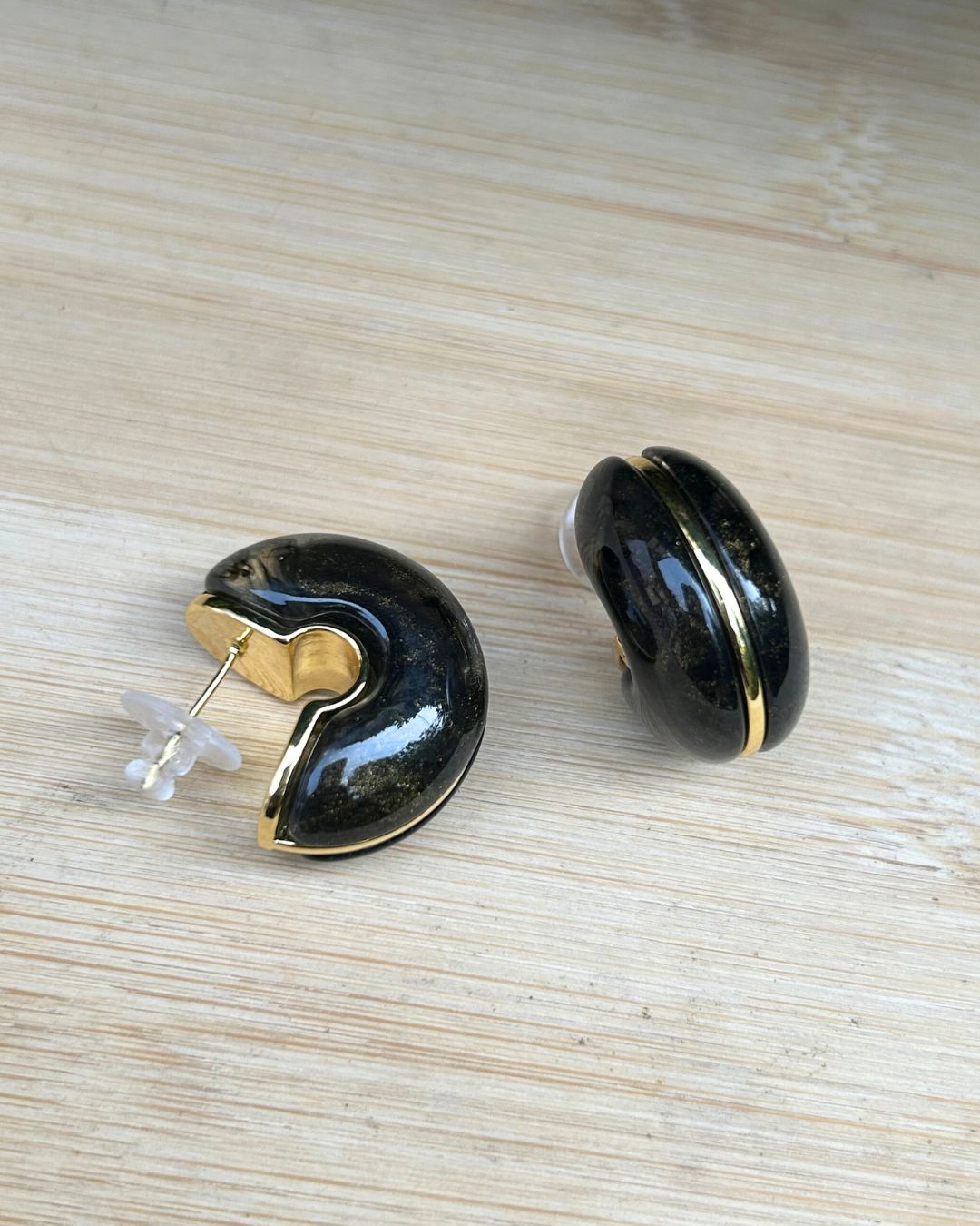 Olive Green Moon Hoop Earrings