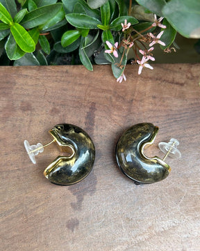 Olive Green Moon Hoop Earrings