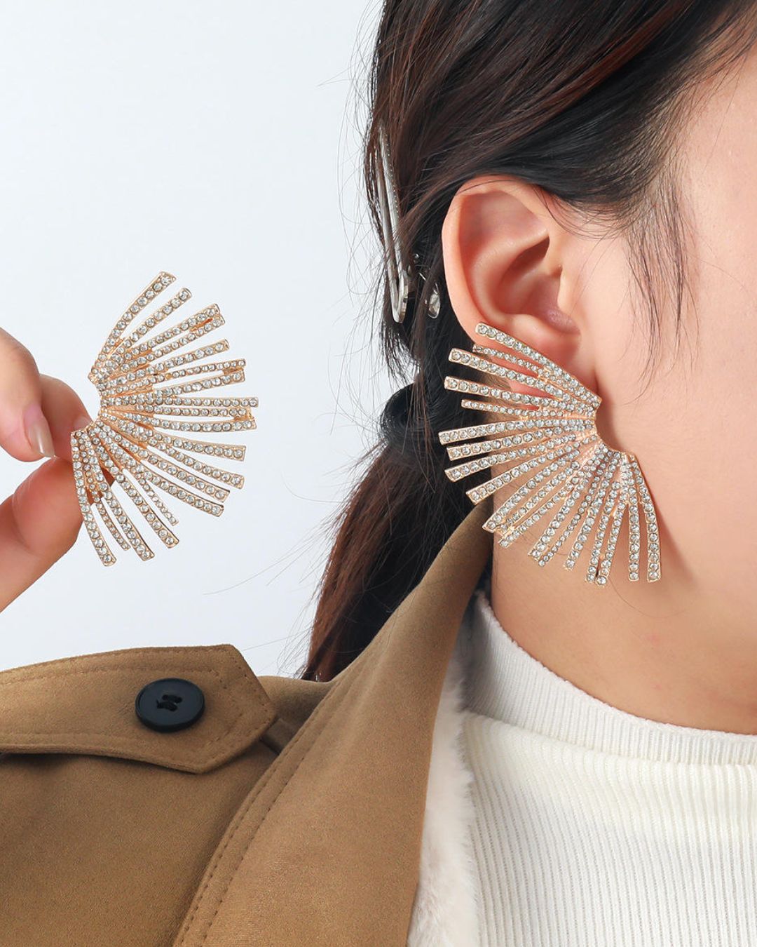 Golden Crystal Alloy Geometric Drop Earrings