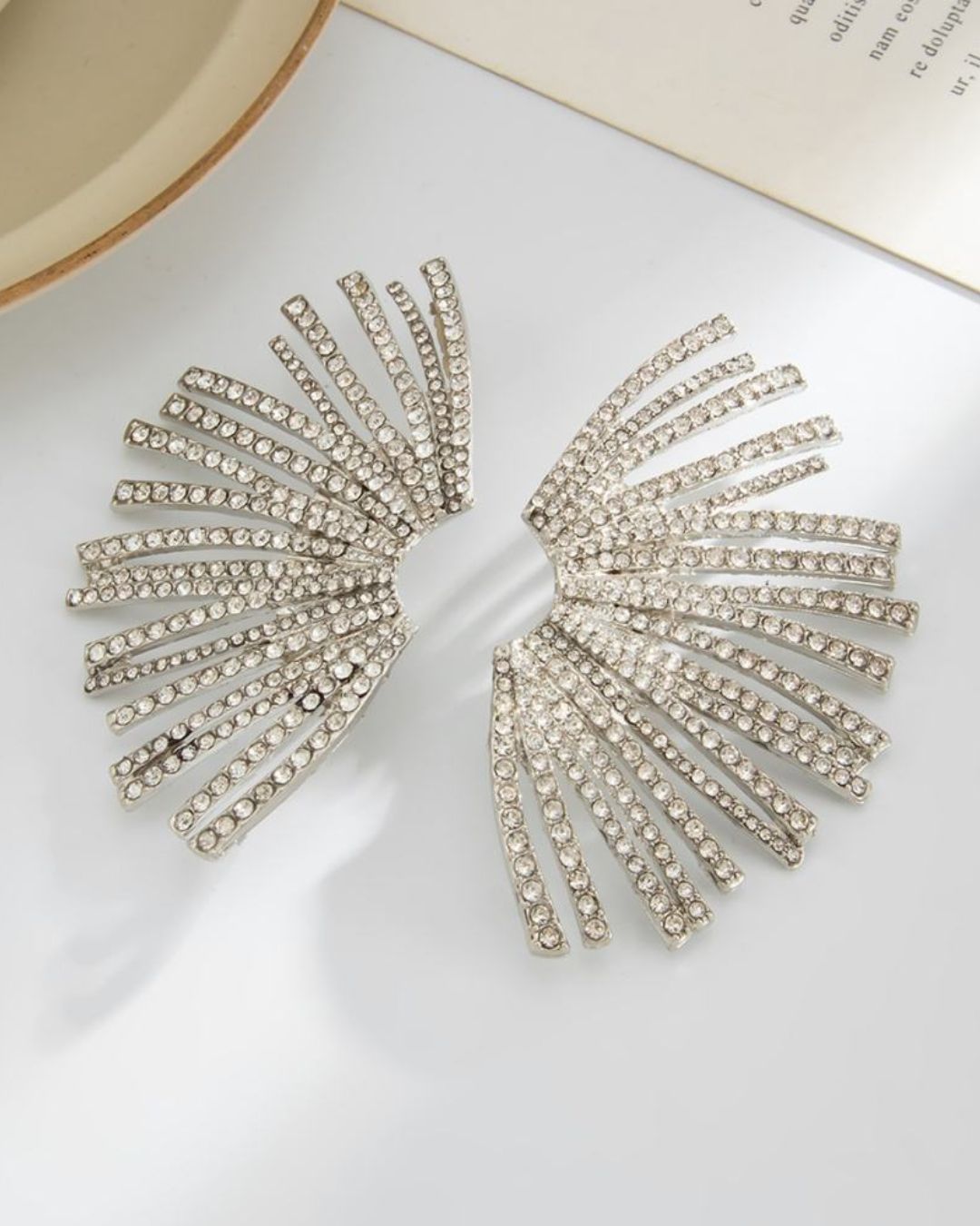 Silver Crystal Alloy Geometric Drop Earrings