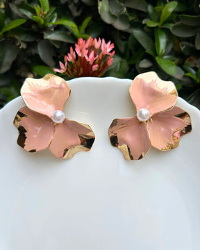 Baby Pink Flora Pearl Stud Earrings