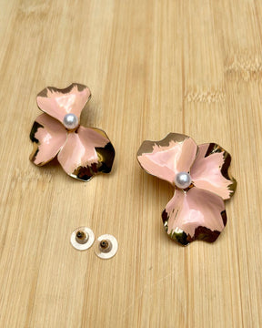 Baby Pink Flora Pearl Stud Earrings