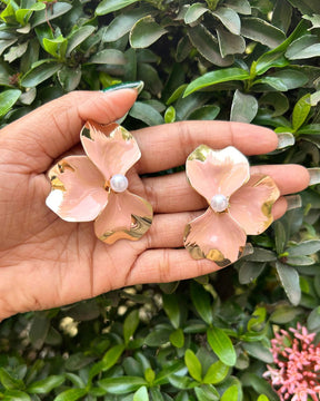Baby Pink Flora Pearl Stud Earrings
